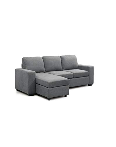 SWEET SOFA®-Sofá Chaiselongue Mika, sofá de 3 plazas con pouff Reversible en tapizado en Tela Antimanchas. - Gris