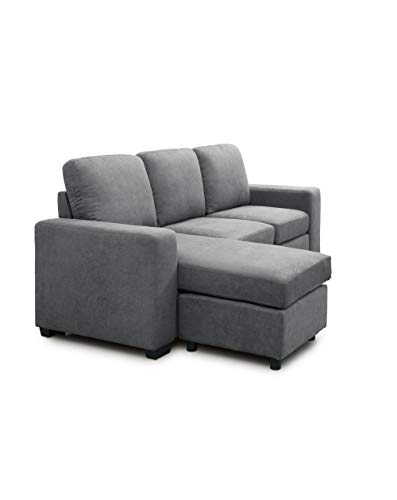 SWEET SOFA®-Sofá Chaiselongue Mika, sofá de 3 plazas con pouff Reversible en tapizado en Tela Antimanchas. - Gris