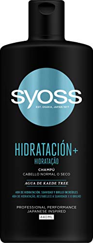 Syoss - Champú Hidratación+, 440 ml, Para cabello normal o seco, 48h de hidratación, Suavidad y brillo, Cabello como recién salido de la peluquería