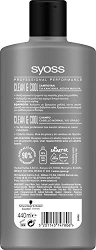 Syoss - Champú Men Cool - Para pelo normal o graso - 6uds de 440Ml (2.640ml) – Refresca y elimina el exceso de grasa - Cabello como recién salido de la peluquería