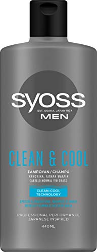 Syoss - Champú Men Cool - Para pelo normal o graso - 6uds de 440Ml (2.640ml) – Refresca y elimina el exceso de grasa - Cabello como recién salido de la peluquería