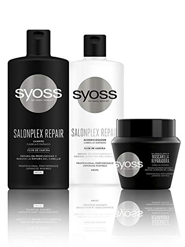 Syoss - Champú para pelo dañado Salonplex - 6uds de 440Ml (2.640ml) – Repara en profundidad y reduce la rotura del cabello - Cabello como recién salido de la peluquería