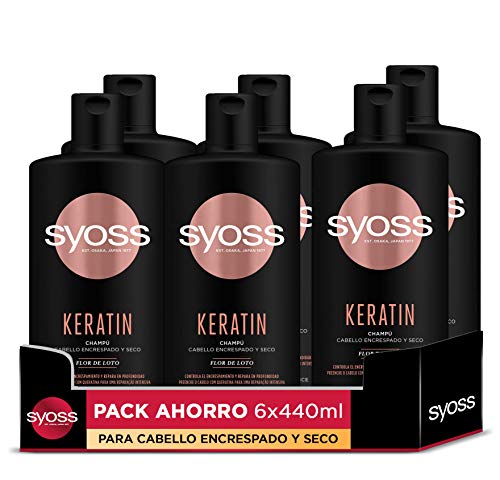 Syoss - Champú para pelo encrespado y seco - Keratin - 6uds de 440Ml (2640ml) - Controla el encrespamiento y repara en profundidad - Cabello como recién salido de la peluquería