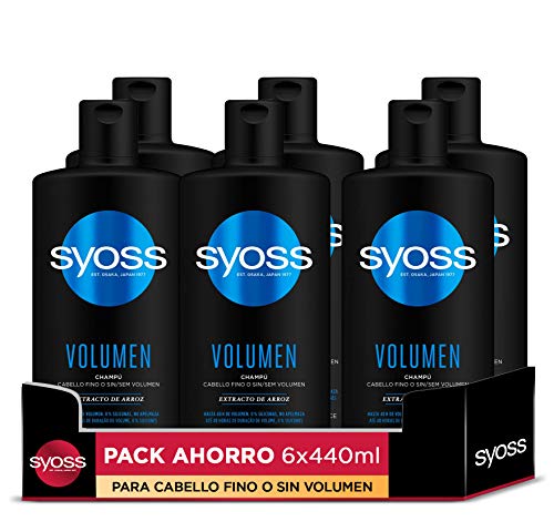 Syoss - Champú para pelo fino o sin volumen - Volumen - 6uds de 440Ml (2.640ml) – Hasta 48h de volumen sin apelmazar - Cabello como recién salido de la peluquería