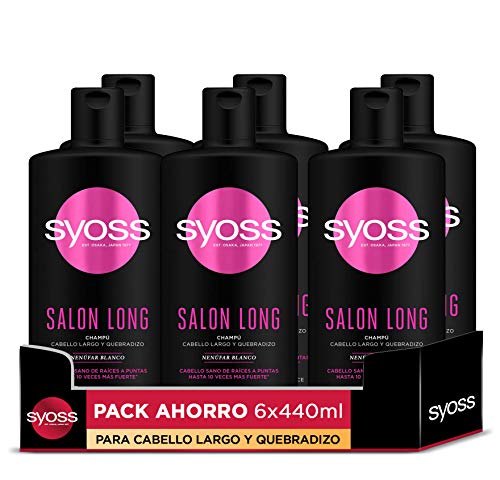 Syoss - Champú para pelo largo y quebradizo - Salon Long - 6uds de 440Ml (2.640ml) – Cabello sano de raíces a puntas - Cabello como recién salido de la peluquería