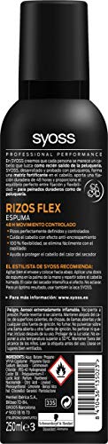 Syoss - Espuma Rizos Flex, 250 ml, Rizos Definidos sin Encrespamiento, Ayuda a proteger el cabello del calor del secador, Cabello como recién salido de la peluquería