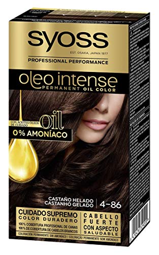 Syoss Oleo Intense - Tono 4-86 Castaño Helado – Coloración permanente sin amoníaco – Resultados de peluquería – Cobertura profesional de canas