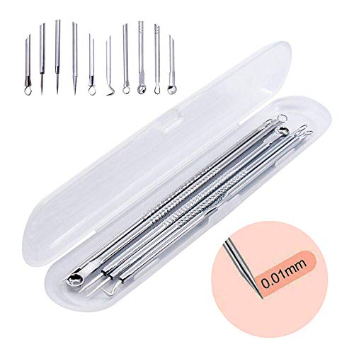 SZSHIMAO Extractor Limpiador Espinillas Acné Punto Negro Comedones Blackhead Remover Kit Herramientas,Acero Inoxidable Espinilla Pin Spot Aguja Pinzas Juego de 6Pcs-Mit Box