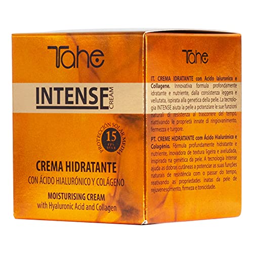 Tahe Intense Crema Facial Hidratante con Colágeno y Ácido Hialurónico, FPS 15, 50 ml