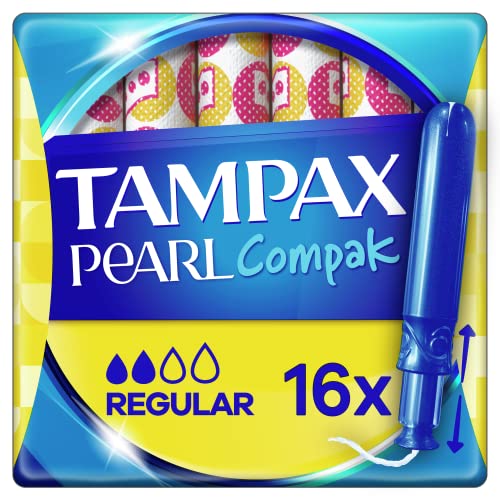 Tampax Compak Pearl Regular con Aplicador, el Mejor Tampón Tampax En Comodidad, Protección y Discreción, 16 Unidades