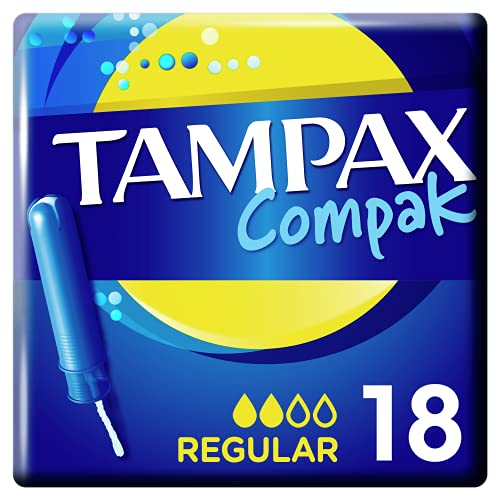 Tampax Compak - Tampones regulares con aplicador 18X, protección contra fugas y discreción, se siente limpio