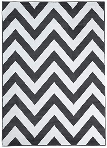 TAPISO Luxury Alfombra Salón Dormitorio Moderno Gris Oscuro Blanco Zig Zag Geométrico Suave Pelo Corto 120 x 170 cm