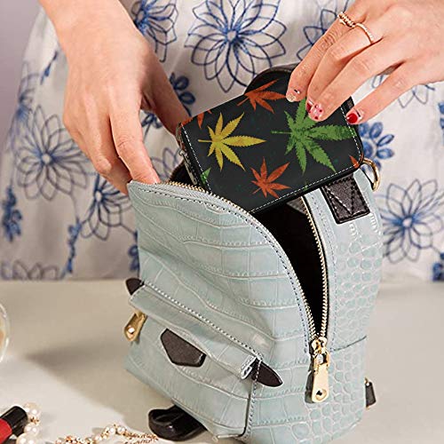 Tarjetero Cartera con Cremallera Cuero Natural Arte Colorido Hoja de Cannabis Moneda Tarjeta de crédito Monedero Cuero de PU Cremallera Alrededor Tamaño Compacto Tarjetero múltiple para Mujeres Seño