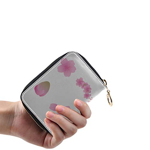 Tarjetero para Mujer Cartera Retro Japonesa con Flor de Cerezo Rosa Múltiples Ranuras para Tarjetas PU Cuero con Cremallera Estuche para Tarjetas de tamaño Compacto Cartera de Cuero para Mujeres Señ