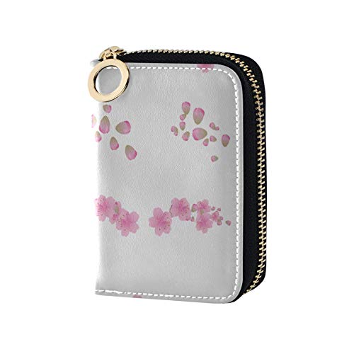 Tarjetero para Mujer Cartera Retro Japonesa con Flor de Cerezo Rosa Múltiples Ranuras para Tarjetas PU Cuero con Cremallera Estuche para Tarjetas de tamaño Compacto Cartera de Cuero para Mujeres Señ