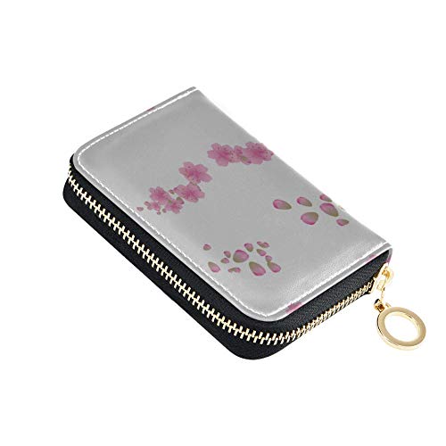 Tarjetero para Mujer Cartera Retro Japonesa con Flor de Cerezo Rosa Múltiples Ranuras para Tarjetas PU Cuero con Cremallera Estuche para Tarjetas de tamaño Compacto Cartera de Cuero para Mujeres Señ