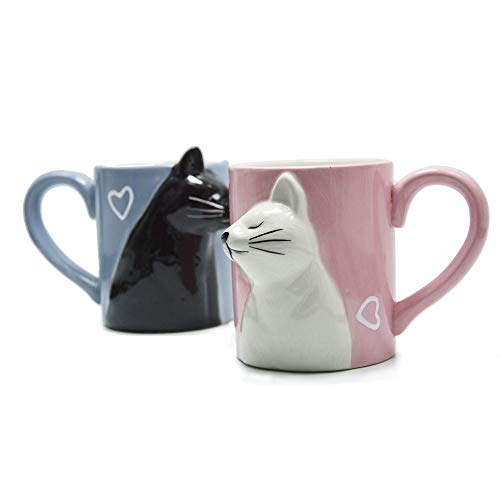 Taza de los pares del café del gato del beso,regalo pareja taza de té Regalo para boda nupcial Compromiso Aniversario y matrimonio Matrimonio Aniversario Día de San Valentín