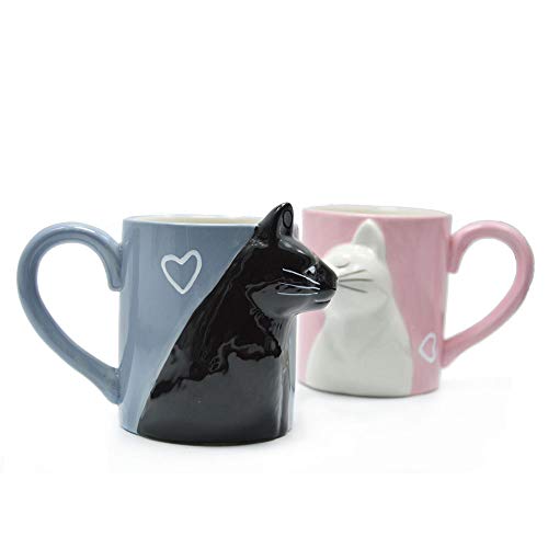 Taza de los pares del café del gato del beso,regalo pareja taza de té Regalo para boda nupcial Compromiso Aniversario y matrimonio Matrimonio Aniversario Día de San Valentín