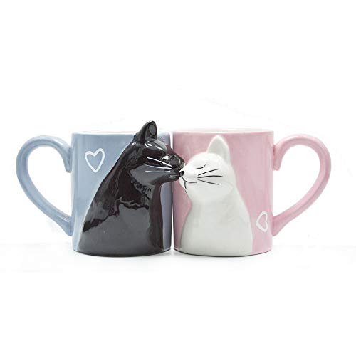 Taza de los pares del café del gato del beso,regalo pareja taza de té Regalo para boda nupcial Compromiso Aniversario y matrimonio Matrimonio Aniversario Día de San Valentín