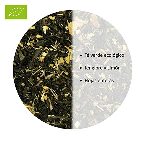 Tealand | Te Verde Ecologico con Jengibre y Limon | Hojas Sueltas, 100g | Te control de peso, Antioxidante y Digestivo | Infusion con Aromas Naturales