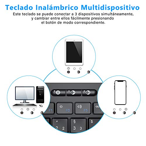 Teclado Inalámbrico Bluetooth con Touchpad, Pequeño Teclado Compacto con Panel Táctil, Dispositivo Múltiple BT1+BT2+2.4G Teclado Inalámbrico en Español para Smart TV Tablet Mac Laptop PC, Negro