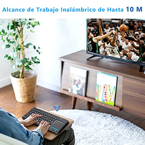 Teclado Inalámbrico Bluetooth con Touchpad, Pequeño Teclado Compacto con Panel Táctil, Dispositivo Múltiple BT1+BT2+2.4G Teclado Inalámbrico en Español para Smart TV Tablet Mac Laptop PC, Negro