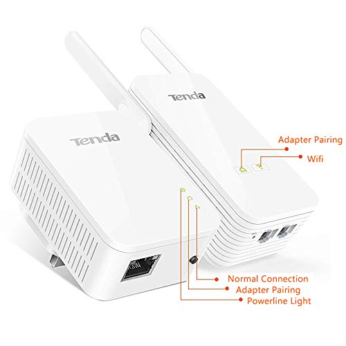 Tenda PH5 AV1000 Kit Extensor adaptador de Red plc Gigabit Powerline (1000 Mbps + 300 Mbps WiFi, Clonado WiFi, 3 Puertos Gigabit, Plug&Play, IPTV, WPS, Compatible con Otros adaptadores de Marca)