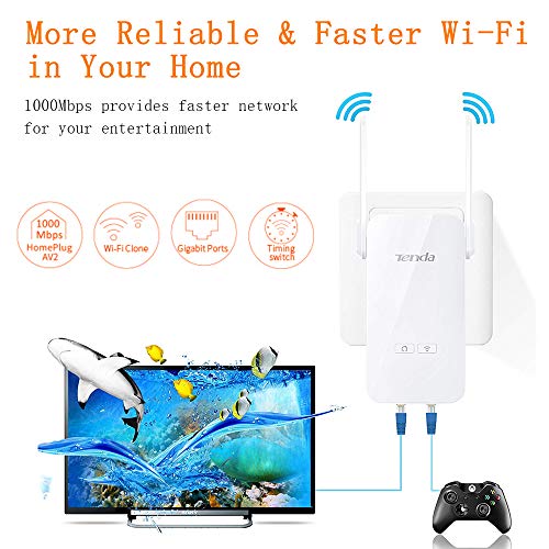 Tenda PH5 AV1000 Kit Extensor adaptador de Red plc Gigabit Powerline (1000 Mbps + 300 Mbps WiFi, Clonado WiFi, 3 Puertos Gigabit, Plug&Play, IPTV, WPS, Compatible con Otros adaptadores de Marca)