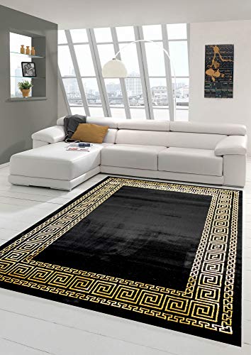 Teppich-Traum Alfombra Sala de Estar con Borde clásico en Oro Negro Größe 80x150 cm