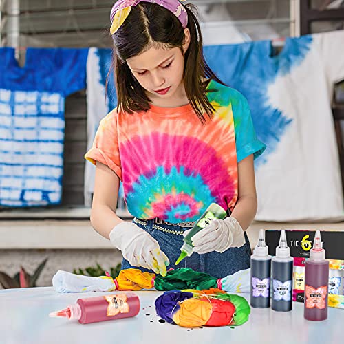 Tie Dye Tinte Ropa Kit 84 PCS Magicfly, Pintura Textil de Tela 6 Colores 120ML Permanente No tóxico Arte de Bricolaje Pintada Camiseta Vestir para Niños, Adultos Familia Fiesta, Actividad Escolar