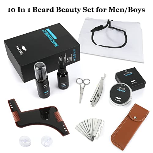 Tiikiy Kit Cuidado Barba, 10 Kit Barba Cuidado con Lavado Barba, Bálsamo Barba, Aceite Barba, Peine, Cepillo, Maquinilla Afeitar, Tijera, Beard Kit for Men, Include Beard Balm, Beard Oil