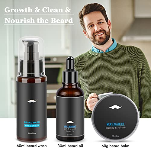 Tiikiy Kit Cuidado Barba, 10 Kit Barba Cuidado con Lavado Barba, Bálsamo Barba, Aceite Barba, Peine, Cepillo, Maquinilla Afeitar, Tijera, Beard Kit for Men, Include Beard Balm, Beard Oil