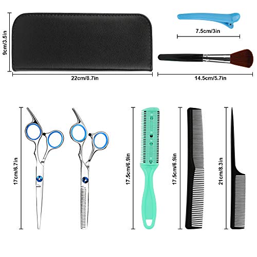 Tijeras de peluquería profesional Kit, FEALING peluquería con tijeras de peine para el cabello, capa, tijeras de corte y adelgazamiento, peine de cuchillas, flequillo de clip, clips, peine de cola