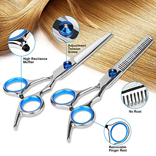 Tijeras de peluquería profesional Kit, FEALING peluquería con tijeras de peine para el cabello, capa, tijeras de corte y adelgazamiento, peine de cuchillas, flequillo de clip, clips, peine de cola