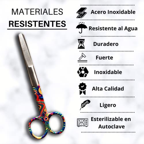 Tijeras Enfermería para Vendaje con Punta Roma Profesional Rectas - Tijeras para Botiquín Sanitario de Colores - Accesorios para Enfermería Emergencias - Colores