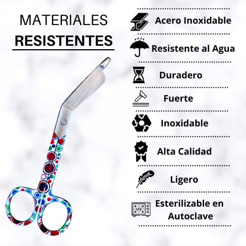 Tijeras Enfermería para Vendaje con Punta Roma Profesional - Tijeras para Botiquín Sanitario de Colores - Accesorios para Enfermería Emergencias - Salvabolsillos Enfermería (Multicolor)