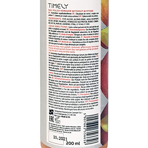 Timely Quitaesmalte para uñas sin acetona con vitaminas E y A y proteínas de seda - 200 ml