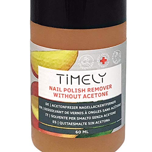 Timely - Quitaesmalte para uñas sin acetona con vitaminas E y A y proteínas de seda, tamaño pequeño, 60 ml