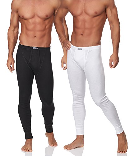 Timone Lote de 2 Calzoncillos Largos Ropa Interior Térmica Hombre TISS001 (Blanco/Negro, L)