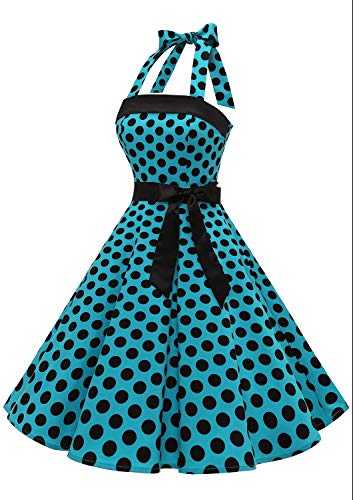 Timormode – Vestido de cóctel sexy, retro, vintage, para mujer, diseño de los años 40, 50 y 60, estilo Rockabilly, con escote B- Bleu Noir B XXXL