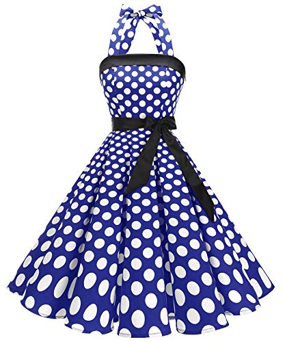 Timormode – Vestido de cóctel sexy, retro, vintage, para mujer, diseño de los años 40, 50 y 60, estilo Rockabilly, con escote B- Pois Bleuroyal1 XXXL