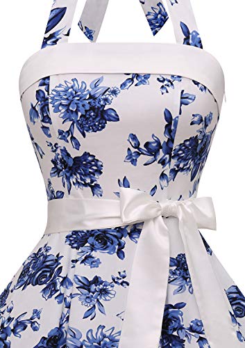 Timormode – Vestido de cóctel sexy, retro, vintage, para mujer, diseño de los años 40, 50 y 60, estilo Rockabilly, con escote C- Blanc Fleur Bleue XXXL