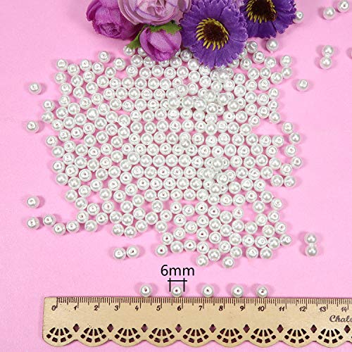 TOAOB 500 Piezas Perlas Manualidades Cuentas de Vidrio de 6 mm Perlas Redondas Blanco Perlas Artísticas Espaciadoras Sueltas para DIY Bisuteria y Fabricación de Joyas Collares Pulseras