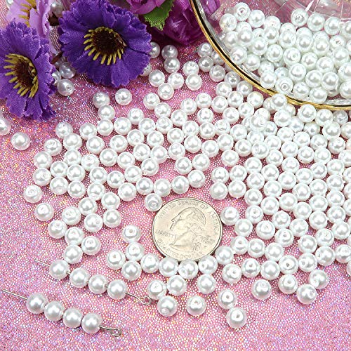 TOAOB 500 Piezas Perlas Manualidades Cuentas de Vidrio de 6 mm Perlas Redondas Blanco Perlas Artísticas Espaciadoras Sueltas para DIY Bisuteria y Fabricación de Joyas Collares Pulseras