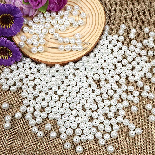 TOAOB 500 Piezas Perlas Manualidades Cuentas de Vidrio de 6 mm Perlas Redondas Blanco Perlas Artísticas Espaciadoras Sueltas para DIY Bisuteria y Fabricación de Joyas Collares Pulseras