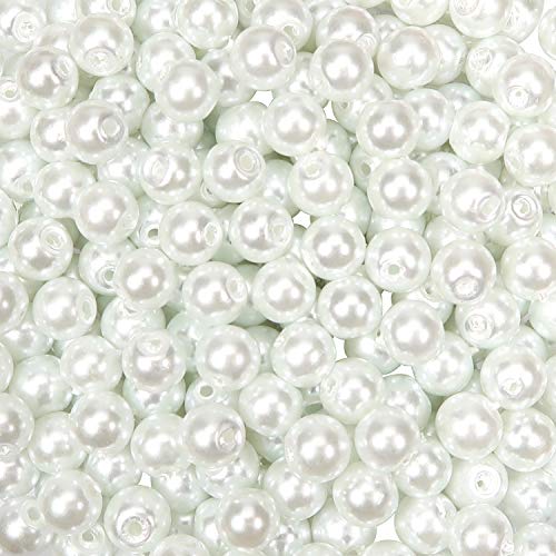 TOAOB 500 Piezas Perlas Manualidades Cuentas de Vidrio de 6 mm Perlas Redondas Blanco Perlas Artísticas Espaciadoras Sueltas para DIY Bisuteria y Fabricación de Joyas Collares Pulseras