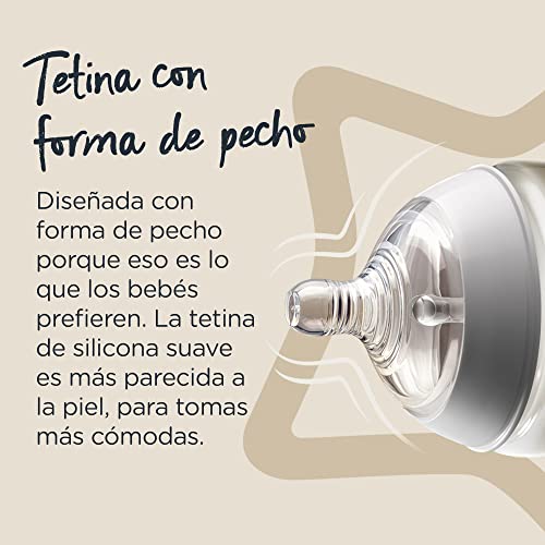 Tommee Tippee Closer to Nature Biberones, Tetina de Flujo Medio con Forma de Pecho y Válvula Anticólico, 340ml, Pack de 2, Transparente