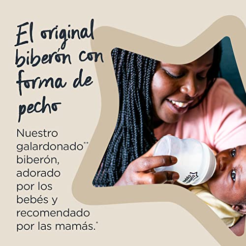 Tommee Tippee Closer to Nature Biberones, Tetina de Flujo Medio con Forma de Pecho y Válvula Anticólico, 340ml, Pack de 2, Transparente