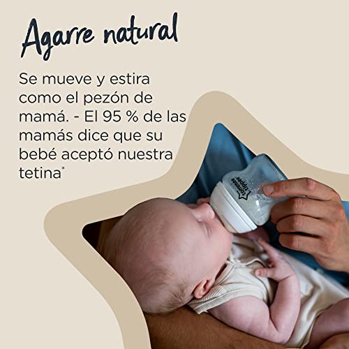 Tommee Tippee Closer to Nature Biberones, Tetina de Flujo Medio con Forma de Pecho y Válvula Anticólico, 340ml, Pack de 2, Transparente