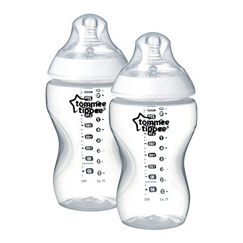 Tommee Tippee Closer to Nature Biberones, Tetina de Flujo Medio con Forma de Pecho y Válvula Anticólico, 340ml, Pack de 2, Transparente